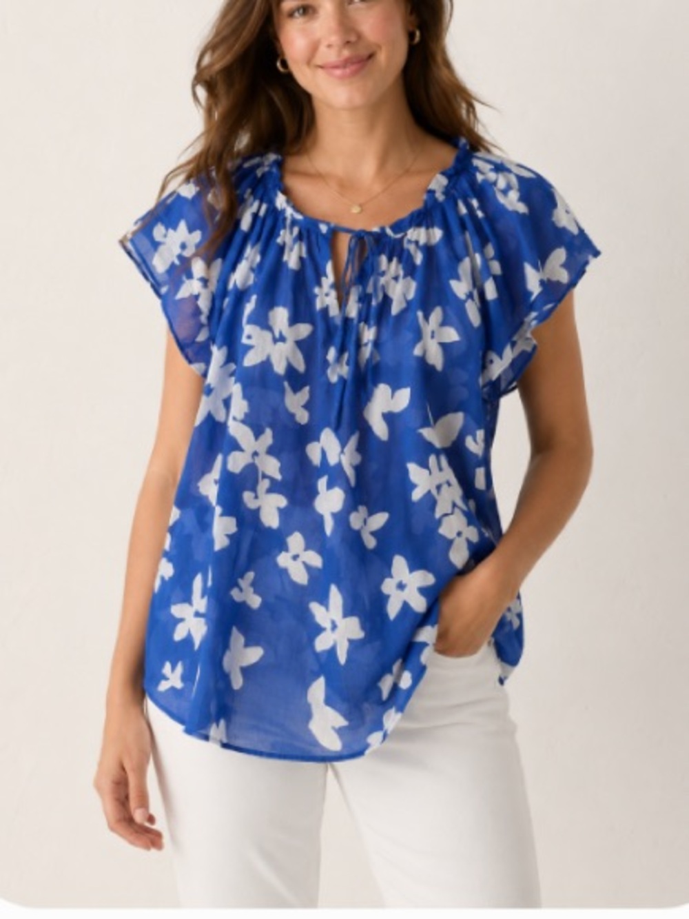 Finley Blue Floral Ruffle-Sleeve Blouse